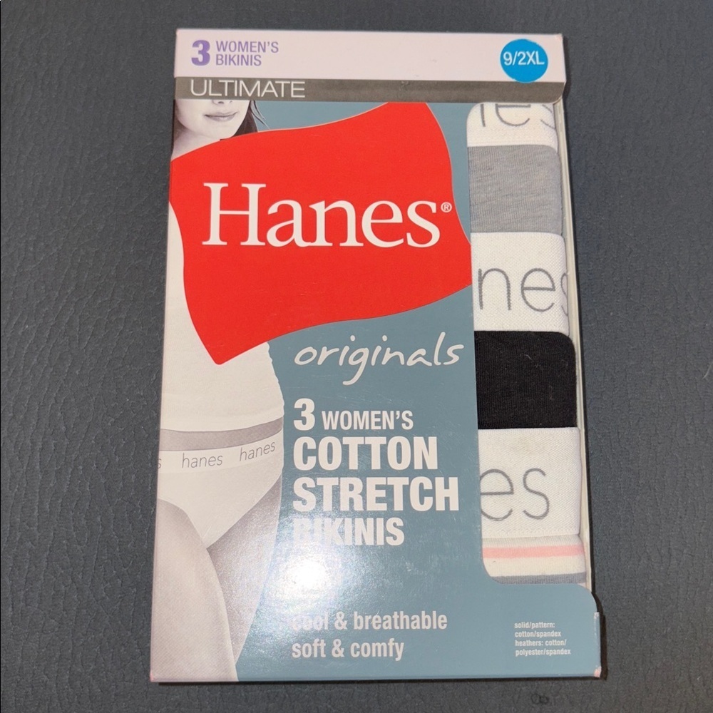 Hanes Originals Ultimate Womens Stretch Bikinis 3 Pack Size 9/2XL New Wi…